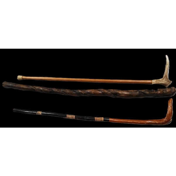 LOT OF 3 - CARVED WALKING CANES - LATE 19TH / MID 20TH CENTURY