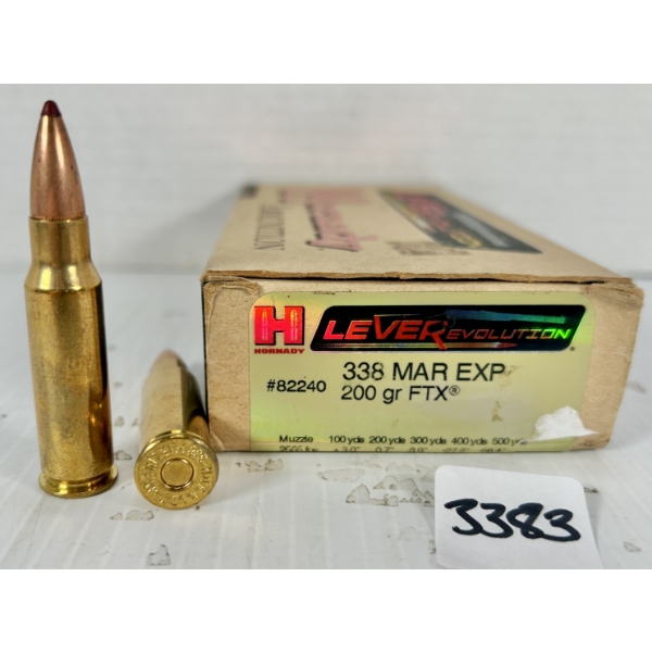 AMMO: 20X HORNADY .338 MARLIN EXPRESS - 200 GR POLY TIP
