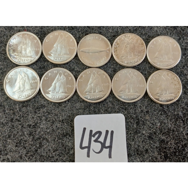 LOT OF 10 - 1959-1968 CDN 10 CENT COINS