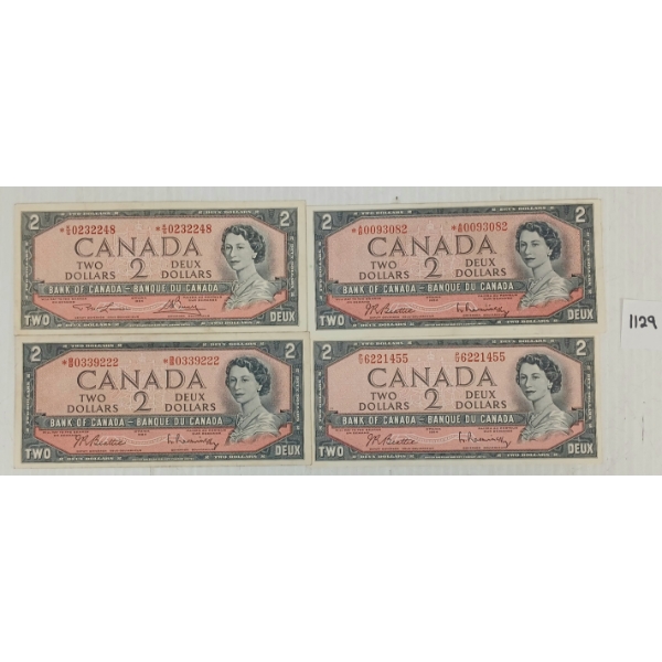 LOT OF 4 - 1954 CDN $2 BANKNOTES