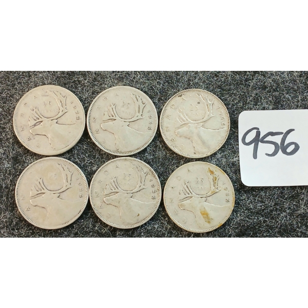 LOT OF 6 - 1944 CDN 25 CENT COINS