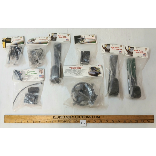 LOT OF 8 - HIGH POINT PRODUCTS - RETREIVAL DEVICES, QUIVER HOLDER, CUP HOLDER, WINDOW ADAPTER, ETC