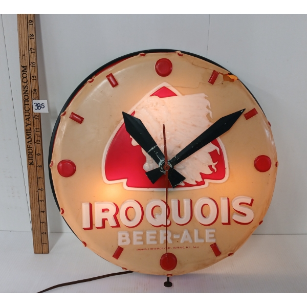 1954 IROQUOIS BEER-ALE LIGHT UP WALL CLOCK 