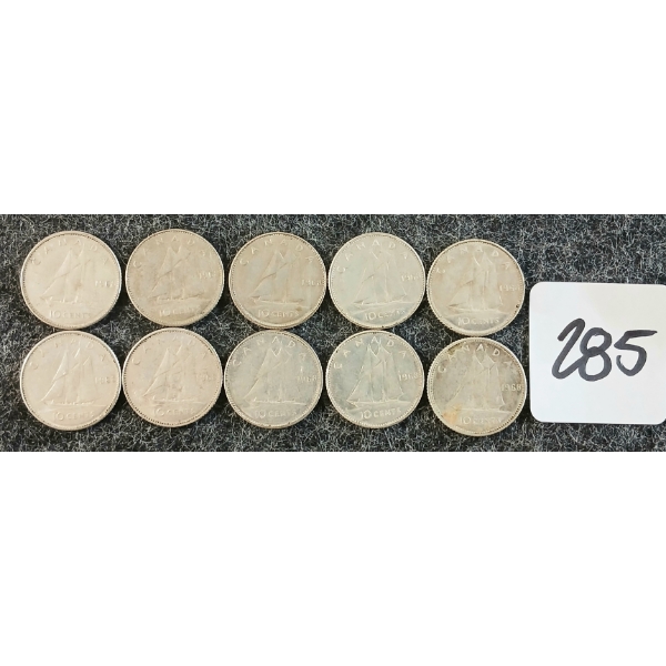 LOT OF 10 - 1968 CDN 10 CENT COINS