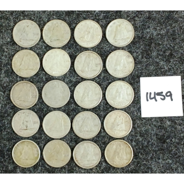 LOT OF 20 - 1943-1966 CDN 10 CENT SILVER COINS 