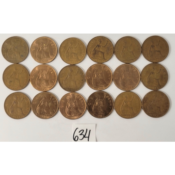 LOT OF 18 - 1961-1967 GRT BRITAIN LARGE PENNIES