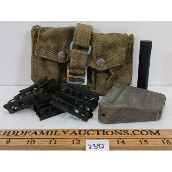LOT OF 10 - LEE ENFIELD MAGAZINE, STRIPPER CLIPS, POUCH, ETC
