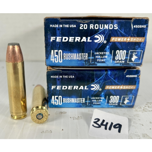 AMMO: 40X FEDERAL .450 BUSHMASTER 300GR. HP 