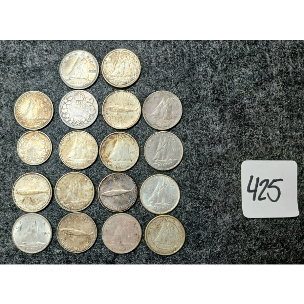 LOT OF 18 - 1919-1968 CDN 10 CENT COINS