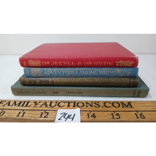 LOT OF 4 - "JULIUS CAESAR", "DR. JEKYLL & MR. HYDE", "ADVENTURES AMONG BIRDS", ETC - HARDCOVER BOOKS