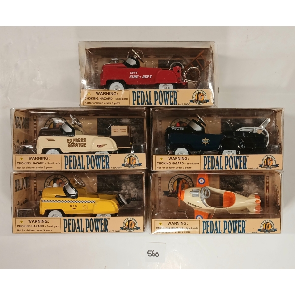 LOT OF 5 - GOLDEN WHEEL DIECAST PEDAL POWER MODELS - INCL NYC TAXI, EXPRESS SERVICE, ETC.