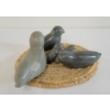 Image 3 : BIRDS IN NEST BY CAROLINE QITTUSUK - STONE W/ WOVEN GRASS