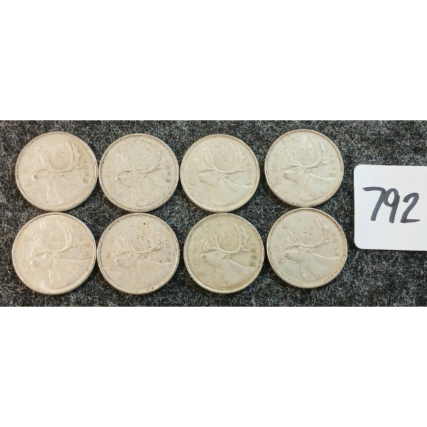 LOT OF 8 - 1968 CDN 25 CENT COINS