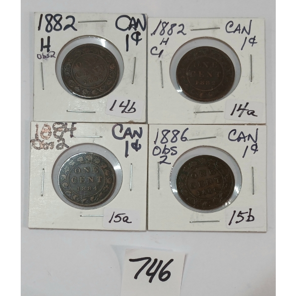 LOT OF 4 - 1882, 1884 & 1886 CDN LARGE PENNIES
