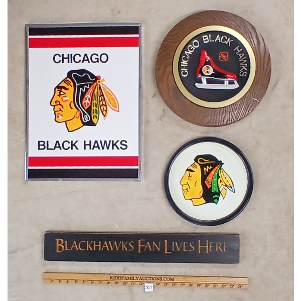 LOT OF 4 - CHICAGO BLACK HAWKS HOCKEY TRAY & SIGNS
