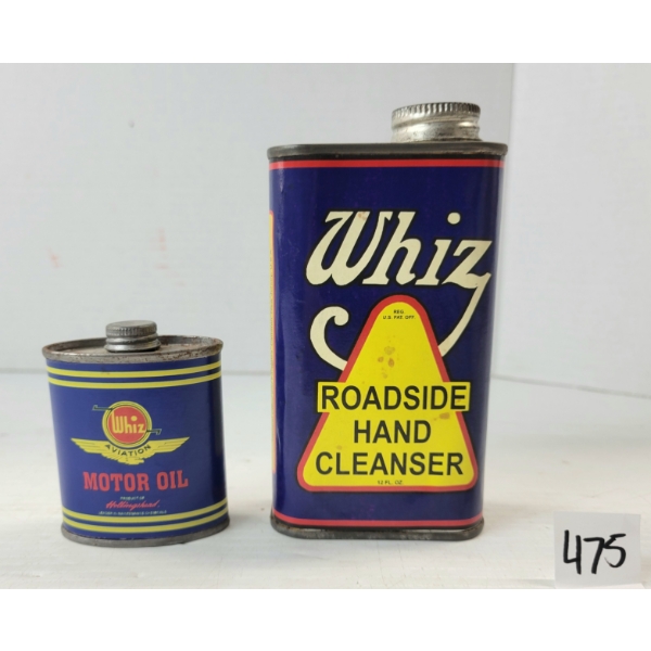 LOT OF 2 - WHIZ ROADSIDE HAND CLEANSER & MOTOR OIL CANS 