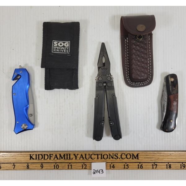 LOT OF 3 - MULTI-TOOL & FOLDING KNIVES - INCL SOG & KUTMASTER