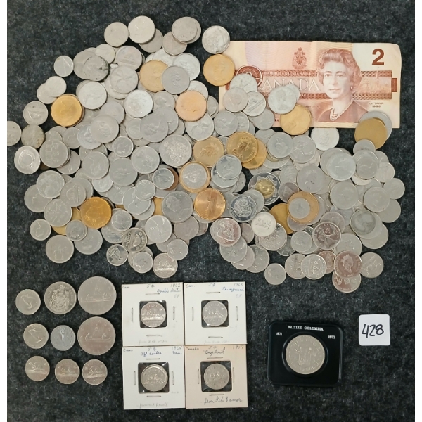 JOB LOT - MIXED YEARS CDN COINS & 1986 CDN $2 BANKNOTE