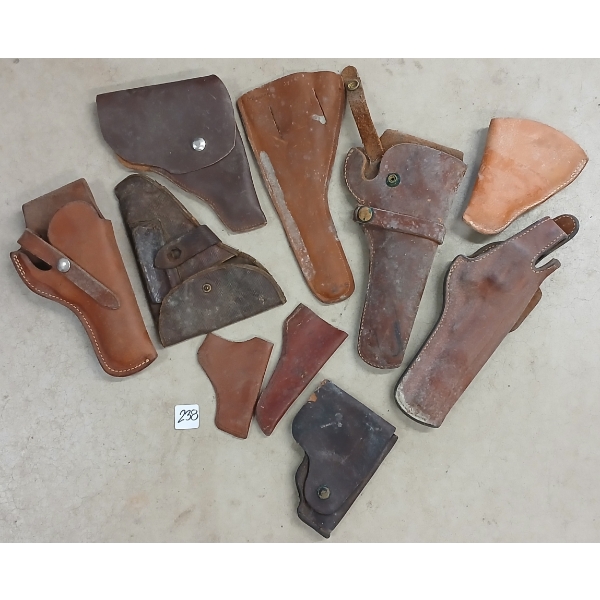 LOT OF 10 - LEATHER HANDGUN HOLSTERS