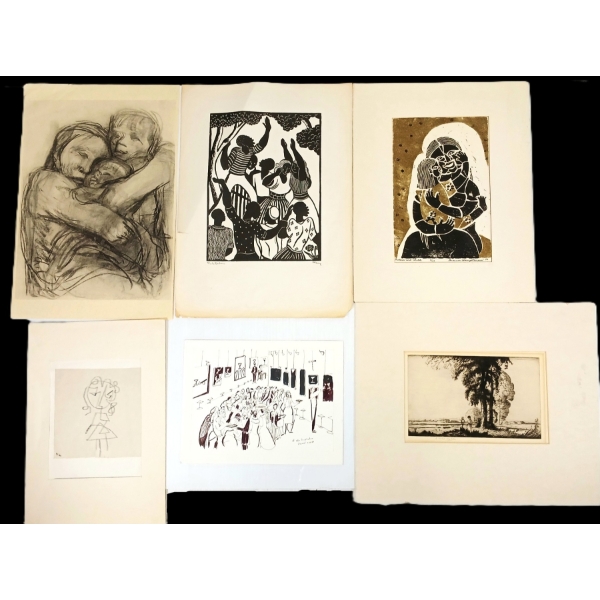 LOT OF 6 - "MOTHER & CHILD," "BY THE STREAM," CUBEISM GIRL, ETC