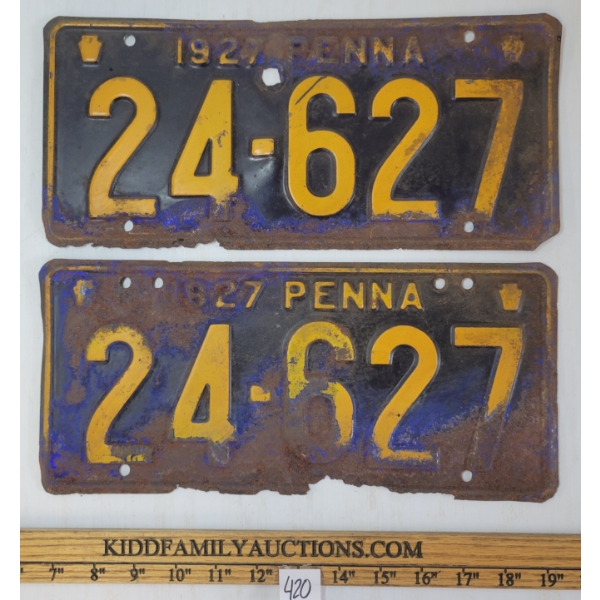 PAIR OF 1927 PENNA LICENCE PLATES