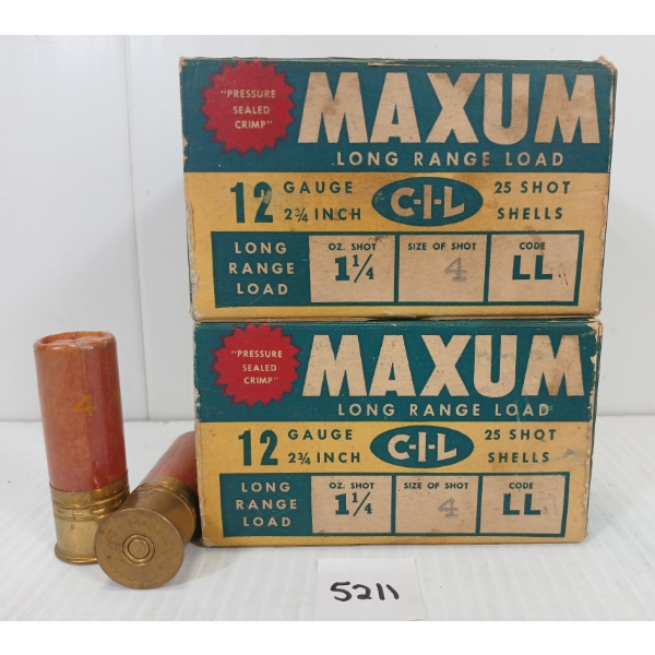 AMMO: 50X CIL MAXUM 12GA - 2 3/4IN - #4 SHOT - COLLECTIBLE BOX 