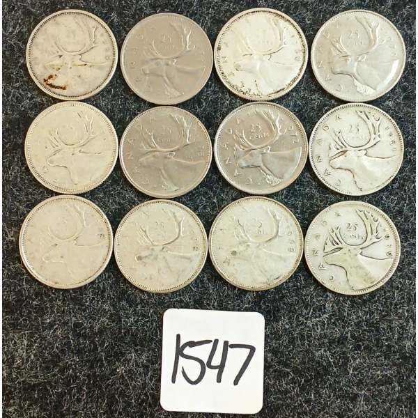 LOT OF 12 - 1939-1979 CDN 25 CENT COINS 