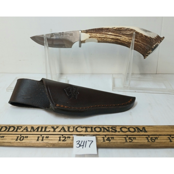 PUMA ANTLER DROP POINT KNIFE W/ LEATHER SHEATH