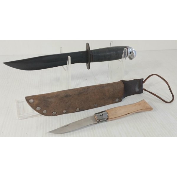 LOT OF 2 - WESTERN KNIFE W/ LEATHER SHEATH & SAIL FOLDING KNIFE