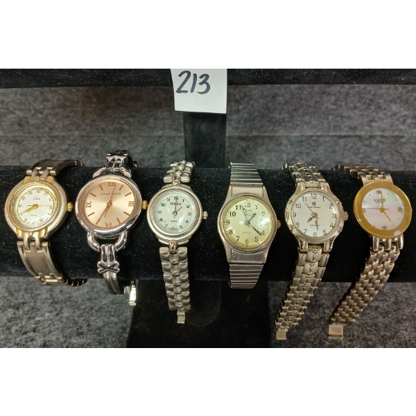 LOT OF 6 - SILVER TONED WATCHES - INCL LUXE, DINEIFA, ANNE KLEIN, ETC