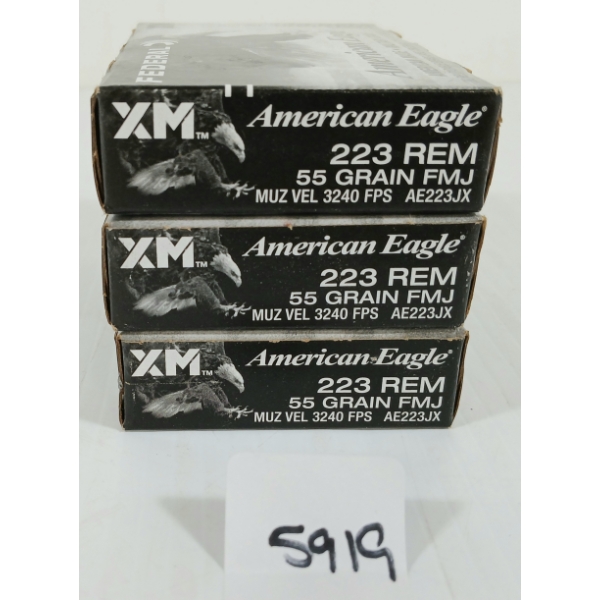 AMMO: 60X AMERICAN EAGLE .223 REM - 55GR - FMJ - SEALED