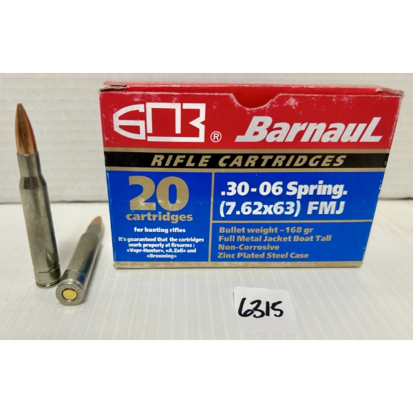 AMMO: 20X BARNAUL .30-06 SPRG - 168 GR FMJ