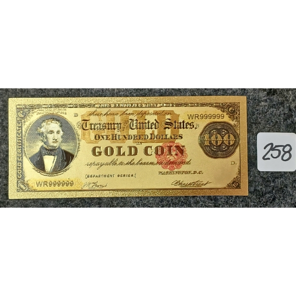 TREASURY OF THE UNITED STATES $100 BANKNOTE - 24K GOLD LEAF
