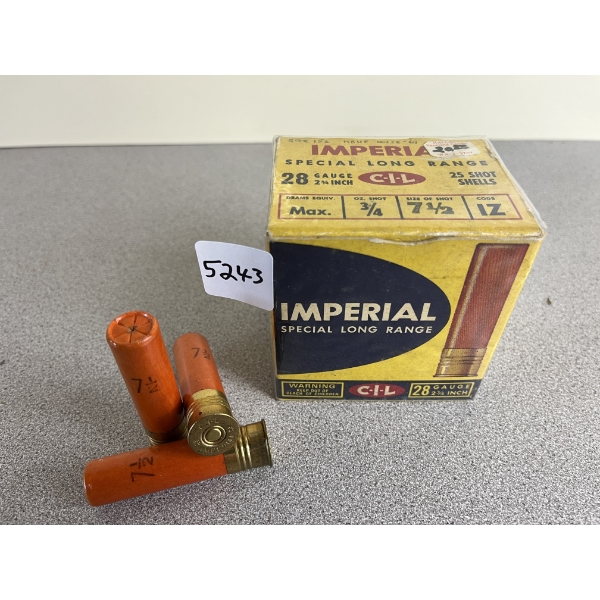 COLLECTABLE AMMO: 25X IMPERIAL SPECIAL LONG RANGE 28 GA 2-3/4IN -3/4 OZ NO7-1/2 SHOT