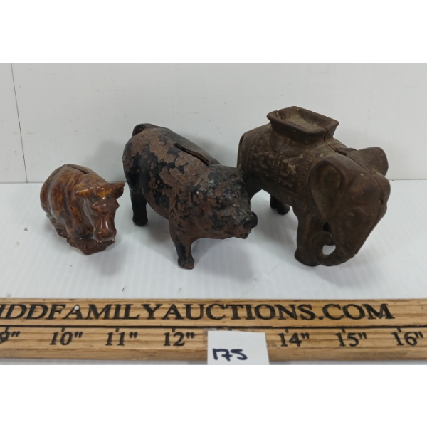 LOT OF 3 - CERAMIC & CAST MINI COIN BANKS