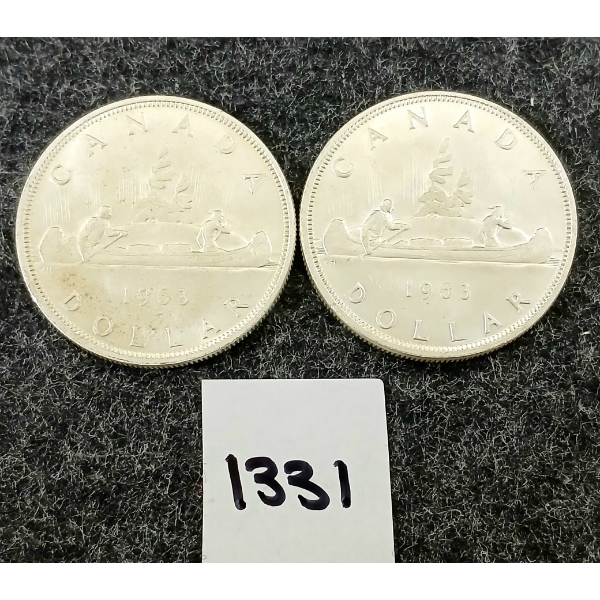 LOT OF 2 - 1963 CDN SILVER DOLLARS - VOYAGEUR 