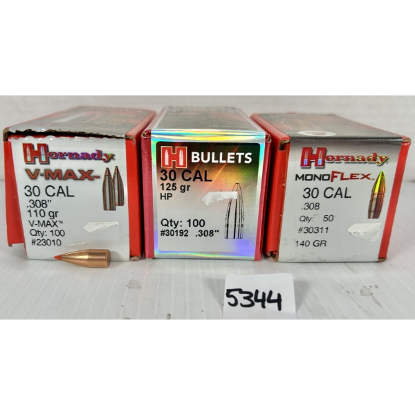 BULLETS: APPROX 200X HORNADY .30 CAL 110 GR, 125 GR & 140 GR