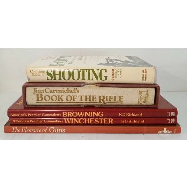 LOT OF 5 - FIREARM BOOKS - "THE PLEASURE OF GUNS", "BROWNING", "WINCHESTER", ETC