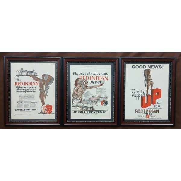 LOT OF 3 - FRAMED RED INDIAN PAPER ADVERTISEMENTS