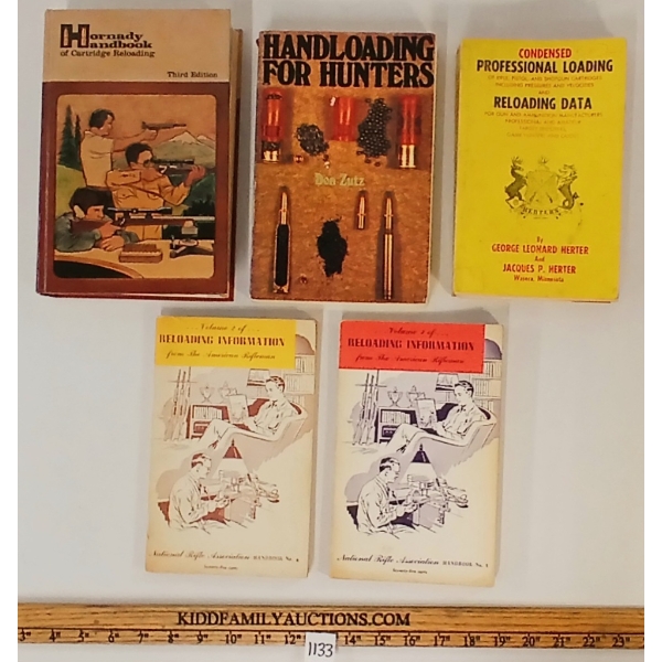 LOT OF 5 - RELOADING PUBLICATIONS - "NRA HANDBOOKS", "HORNADY HANDLOADING FOR HUNTERS", ETC