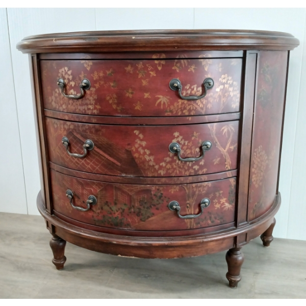 CHINOISERIE DEMILUNE CONSOLE CABINET