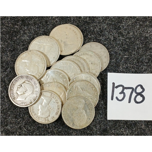 LOT OF 15 - 1945-1968 CDN SILVER DIMES