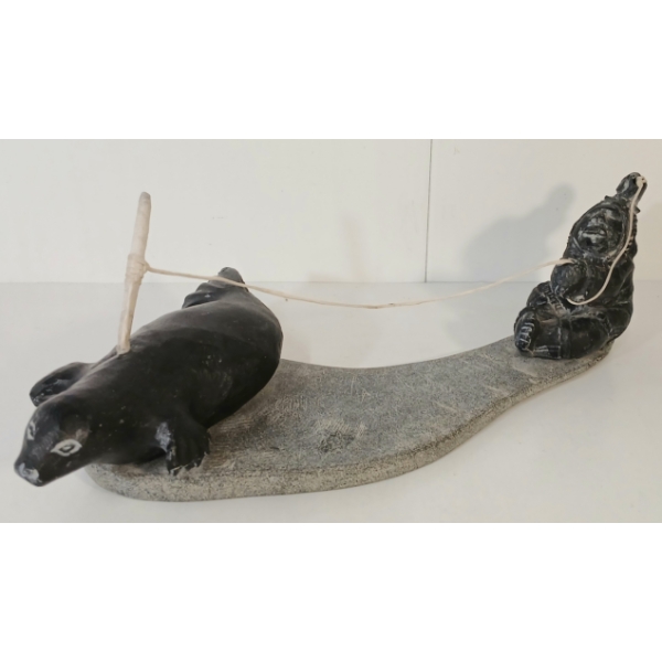 "MAN & SEAL" BY NATAR UNGALAQ (PRS CDN ARTIST) - STONE & BONE