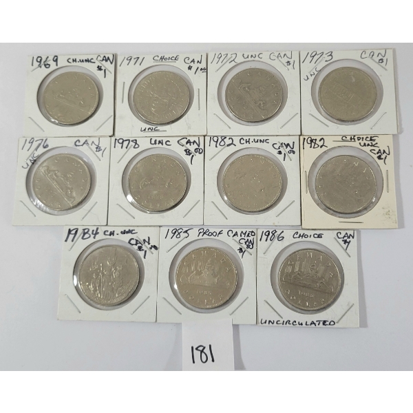 LOT OF 11 - CDN DOLLAR COINS - INCL 1969, 1971, 1972 & 1973