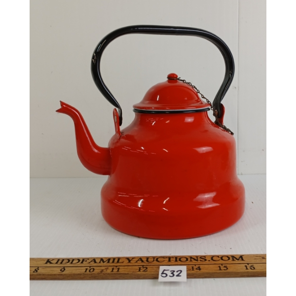 RED ENAMEL TEA KETTLE