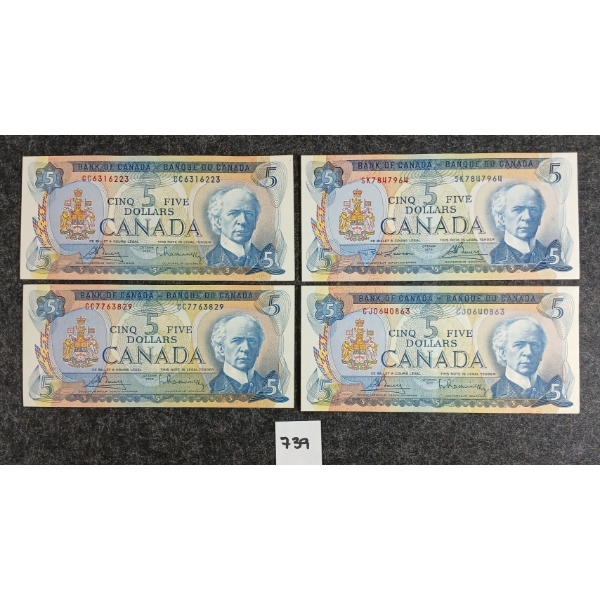 LOT OF 4 - 1972 CDN $5 BANKNOTES 