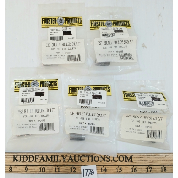 LOT OF 5 - FORSTER PRODUCTS BULLET PULLER COLLETS - DIA. .452, .429, .375, .358 & .333