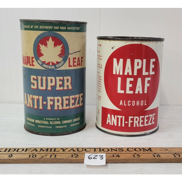 LOT OF 2 - MAPLE LEAF ALCOHOL ANTI-FREEZE & SUPER ANTI-FREEZE QT CANS