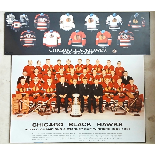 LOT OF 2 - 1960-1961 CHICAGO BLACK HAWKS WORLD CHAMPIONS & JERSEY EVOLUTION PLAQUES