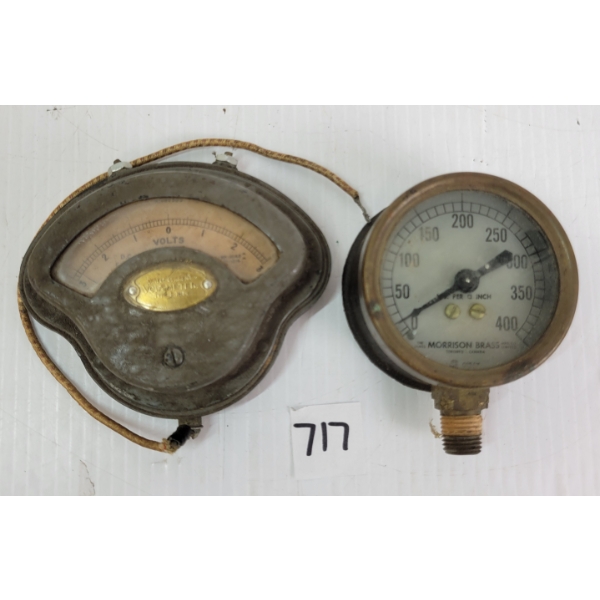 LOT OF 2 - MORRISON BRASS GAUGE & ELLIOT VOLTMETER